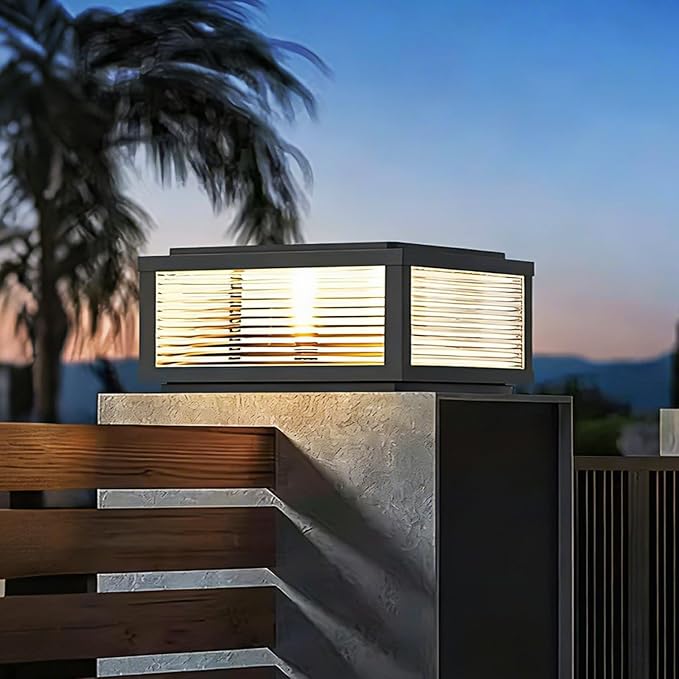 Solar Outdoor Post Light Modern Solar Column Lights Luxury Fence Deck Post Cap Light with IP65 Waterproof Pillar Lights Outdoor for Flat Surface Patio Garden Decoration Column Lamp