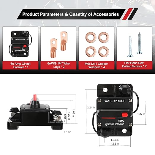100 Amp Marine Circuit Breaker Switch for Trolling Motor Battery Box, Manual Reset Waterproof 12V- 48V DC 100A for Car Trolling ATV Trailer Vehicles Stereo Audio Electronic Battery Solar System