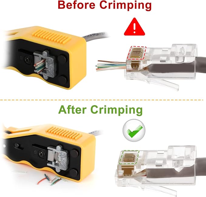 RJ45 Crimp Tool Kit Pass Through Ethernet Crimper for Cat5e Cat6 Cat6a 8P8C Modular Plugs,Cat6 Crimping Tool with 20 Connectors,20 Covers,1 Mini Stripper,100 Cable Zip Ties,1 Cable Tester, 2 Blades