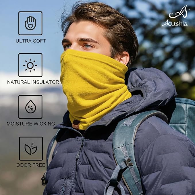 ACUSHLA 100% Merino Wool Neck Gaiter for Men & Women Ski Face Mask Winter Scarf Neck Warmer All Weather, Midweight Maple Leaf