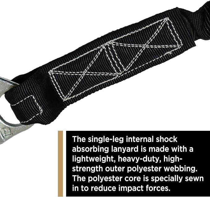 AFP 6 FT Single Leg Internal Shock Absorbing Safety Lanyard with Dual Snap Hooks
