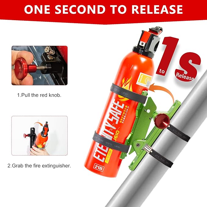 Quick Release Fire Extinguisher Mount – Neon Green Adjustable Aluminum Roll Bar Bracket Compatible with Car Jeep Wrangler (TJ/JK/JL/JKU), UTVs (Polaris RZR, Ranger, Can-Am X3), Trucks Off-Road
