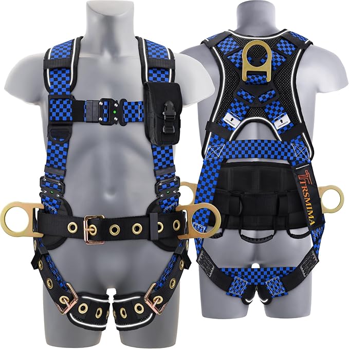 TRSMIMA Safety Harness Fall Protection - Datachable Pad Roofing Fall Arrest Safety Harness Construction Phone Pocket Reflective Strap Friendly Night Work ANSI
