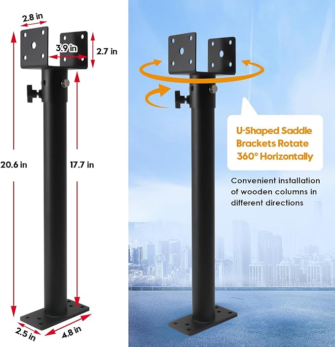 3Pack 3.6" Saddle Roof Riser for Patio Pergola, 18-1/4 Inches High, Pergola Roofs Riser Beam Brackets, Adjustable Roof Riser Hardware for Patio Pergolas, Black Finish (Metal)