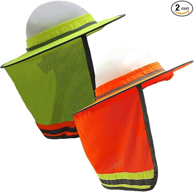 Wolf High-Visibility Orange Reflective Full-Brim Hard Hat Mesh Sun Visor Neck Shade