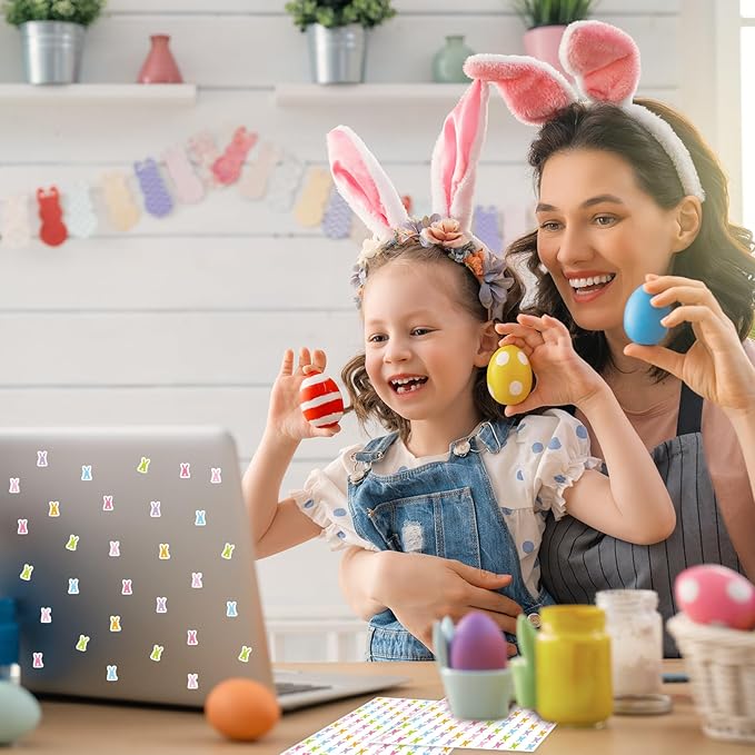 JarThenaAMCS 2400 Pcs Easter Mini Sticker Pastel Bunny Paper Decal Colorful Rabbit Self-Adhesive Sticker for Planner Reward Envelope Scrapbook DIY Supplies, 0.5 in