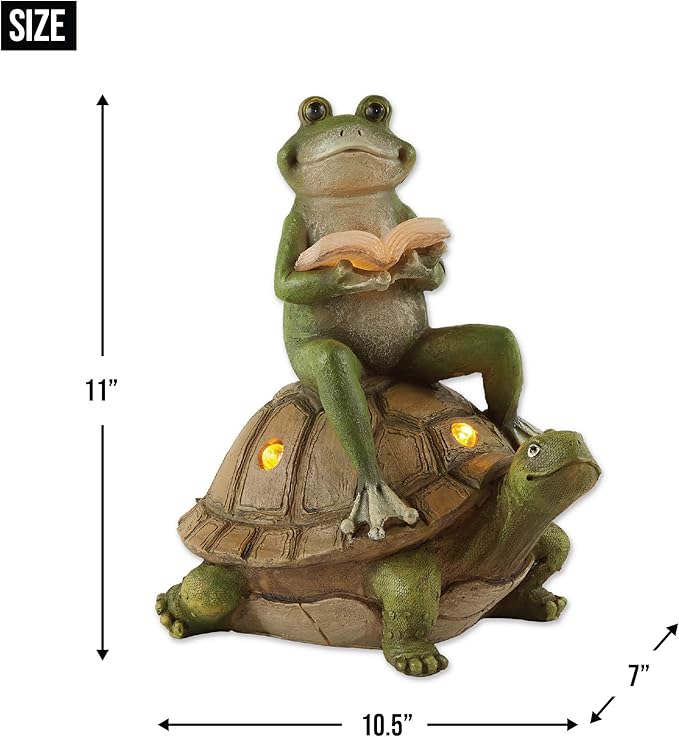 Zingz & Thingz Day & Night Garden Décor Solar Statue Figurine, 10.5x7x11, Frog and Turtle