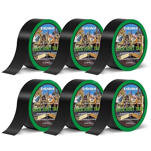 Deck Joist Tape 2'' x 50' Flashing for Decking and Beams - Butyl Tape for Building Joists (6 Rolls)