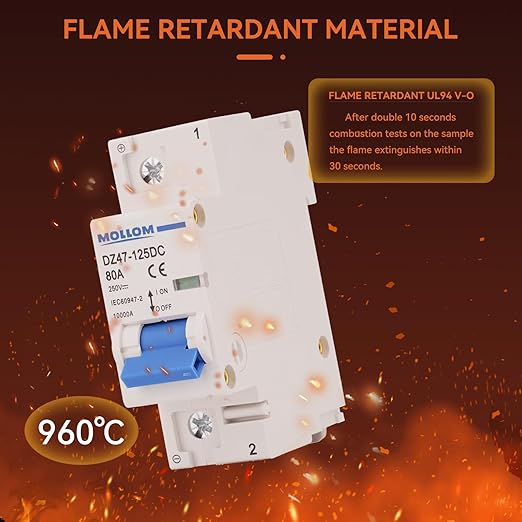 MOLLOM DC 1 Pole Miniature Circuit Breaker, 250V 125Amps, C125 Scene Visualization Custom MCB Thermal Magnetic Trip, 6KA Breaking Capacity DC Disconnect Switch for Solar PV System