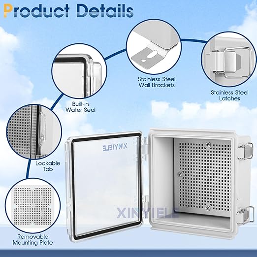 Waterproof Outdoor Project ABS Plastic Junction Box IP67 Weatherproof Dustproof Enclosure with Hinged Cover, Mounting Plate,Wall Brackets for Power Project (Clear, 5.9"x5.9"x3.5")