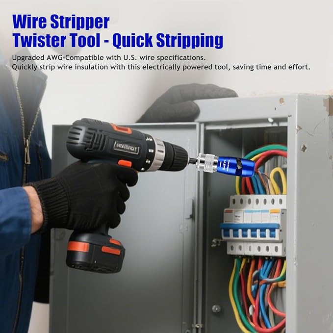 Wire Stripper Twister Tool for Drill,2026 Upgraded Wire Stripping Tool & Wire Twisting Connector for Cutters 6-14 AWG,8 In 1 Professional Electrician Twister Stripping with 70 PCS Wire Nut 5 PCS Blade