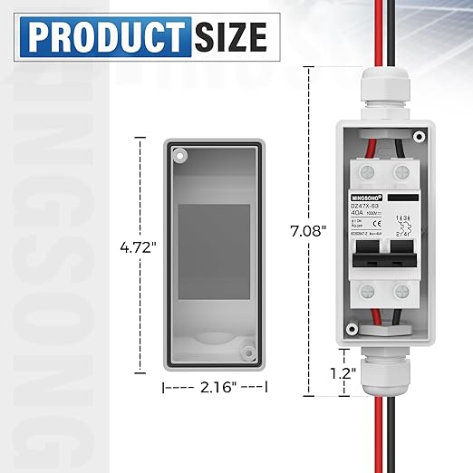 Solar Panels Disconnect Switch 40Amp DC Solar Shut Off Switch 1000V 2 Poles Outdoor Small Miniature Circuit Breaker Box, IP65 Waterproof UV-Proof for PV Homes