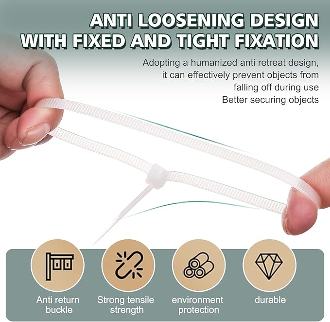 White Clear Zip Ties 14 Inch (100 Pack) - 60 lb Heavy Duty UV Resistant Self-Locking Nylon Cable Ties for Outdoor Use