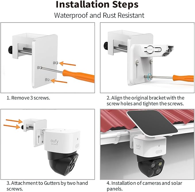 Tonton Gutter Mount Bracket Compatible with Eufy Security SoloCam S340, SoloCam E30, and Eufy 4G LTE Cam S330, Adjustable Weatherproof Camera Mount for Solar Security Camera (1-Pack, White)