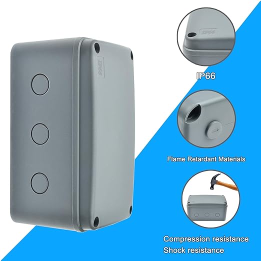 Nineleaf 2 PK ABS Plastic Dustproof Waterproof IP66 Junction Box Outdoor External Universal Electrical Project Enclosure Grey 181x111x100mm fit 20mm Cable Gland for Outdoor Use