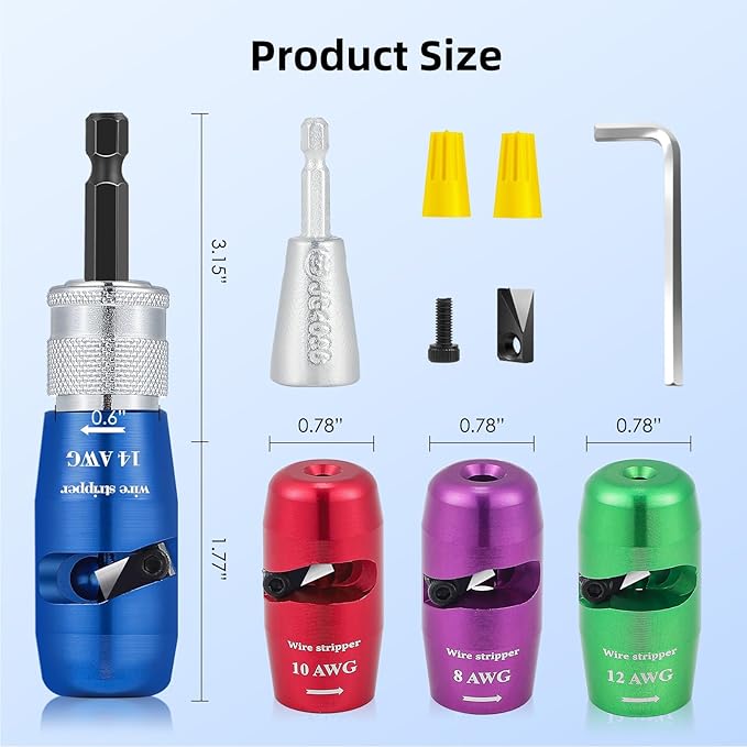 NEWTRY Wire Stripper for Drill US Standard Electric Wire Stripper Twister Tool 8/10/12/14 AWG Professional Electrician Tool Set