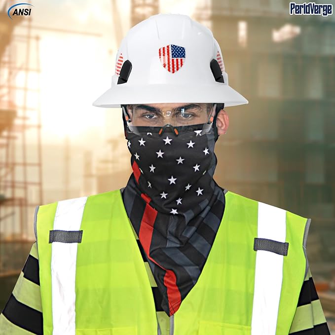 Full Brim Hard Hats Construction OSHA Approved with Visor-Vented Hard Hat with Neck Gaiter with Ear Loops,Safety Hard Hats for Men with Chin Strap ANSI Z89.1 Type 1 Class C,6-pt Suspension