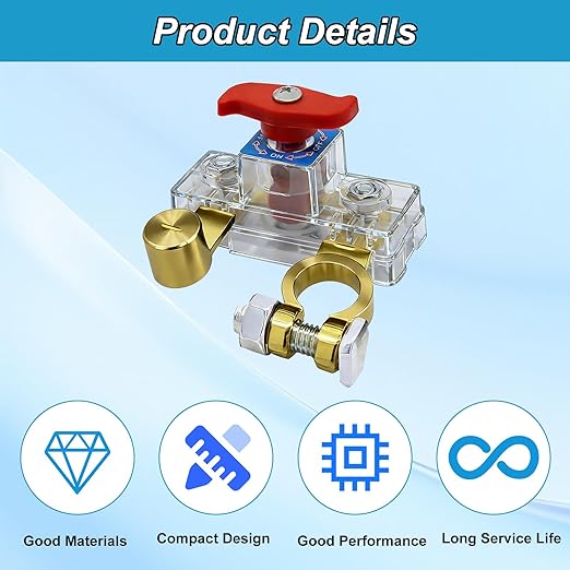 Car Battery Power Cut-Off Switch Breaker, Pure Copper Stable Transmission High Conductivity Disconnect Switch Smart Car Battery Disconnect Switch Clear PC Shell for Car Truck Boat Rv Supplies