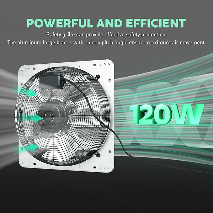 YOZON 20" Shutter Exhaust Fan with Speed Controller, Wall Mounted Wall Exhaust Fan, Automatic Shutter, High Speed, 3200CFM, Vent Fan for Garage, Greenhouse, Shed, Warehouse and Workshop - Silver