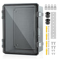 Waterproof Electrical Junction Box, IP67 Plastic Weatherproof Electrical Enclosure with Aluminum DIN Rail, Mounting Plate, Wall Brackets for DIY Project WiFi, Clear (13.8''×9.8''×5.9")