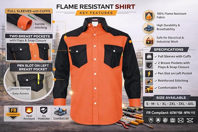 Just In Trend │Flame Resistant FR Shirt - 88/12 - Western Style - Two Tone