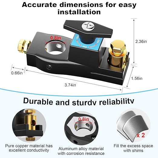 Battery Disconnect Switch, Heavy Duty Battery Shut Off Switch, General High Current Master Battery Power Cut Isolator Kill Switch, Battery Kill Switch for Car, RV and Boat (1)