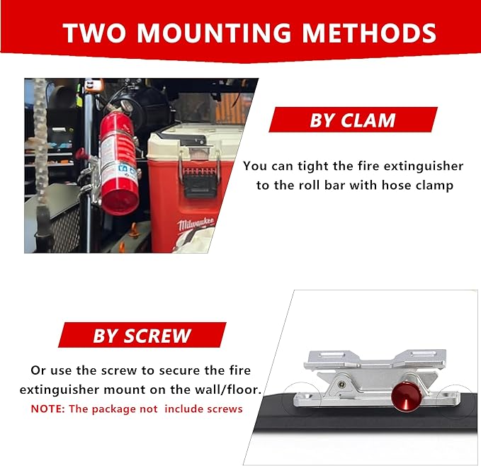 Quick Release Fire Extinguisher Mount - Aluminum Adjustable UTV Roll Bar Fire Extinguisher Holder Mounting Bracket Compatible with Jeep Wrangler TJ JK JL JKU Polaris RZR Ranger Cam-Am X3, Silver