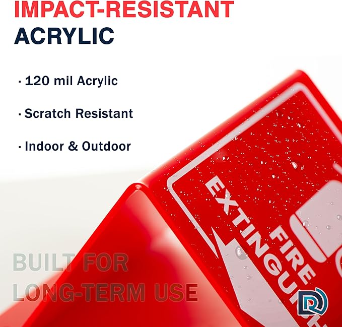 4 PC Fire Extinguisher Signs, 6 Inch Fire Extinguisher Two-Sided Acrylic Projecting V-Sign with Down Arrow, Including Screws