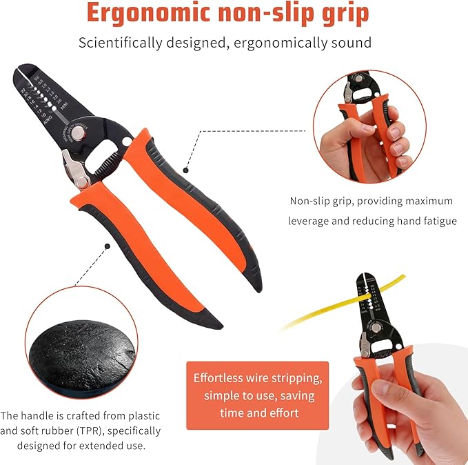 8-Inch Professional Wire Stripper and Cutter, Multi-Functional Stripping Tool with Forged Alloy Steel & Ergonomic Non-Slip Grip for 10-22 AWG Solid and Stranded Wire Cutting & Looping