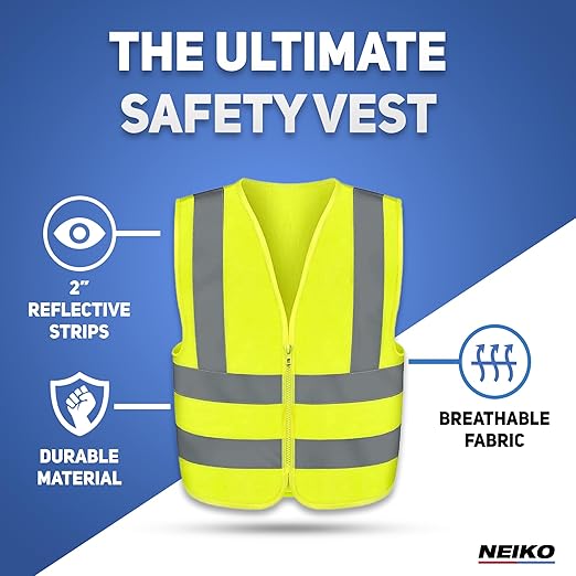 Neiko High Visibility Safety Vest ANSI Class 2, No Pocket, Neon Yellow, 4X-Large (4XL)