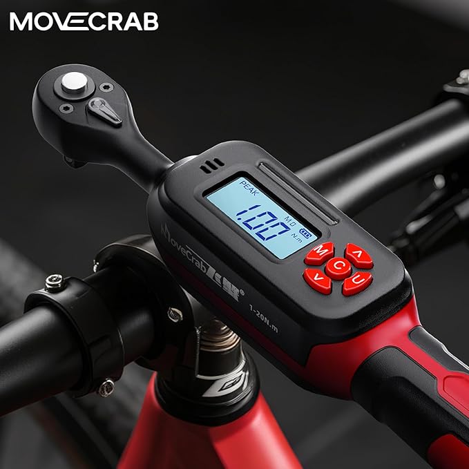1/4" Digital Torque Wrench, 0.7-15 Ft.lb/1-20 N.m, ±2% Accuracy, LED Display, USB Data Storage, 4 Units, Two modes, Triple Alert, Precision Torque Tool, Red