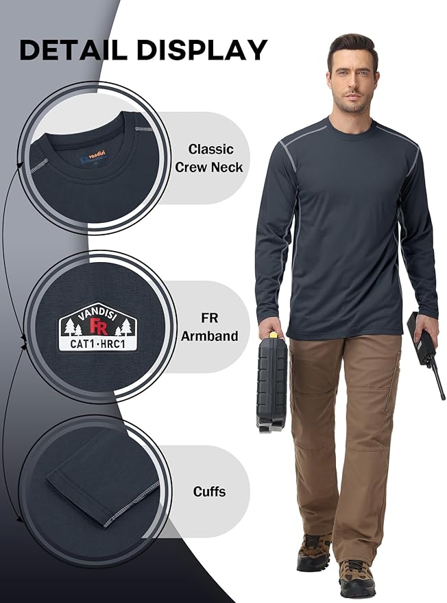 FR Shirts for Men 4oz Lightweight Fire Resistant Shirts for Men Long Sleeve Welding Shirt CAT1