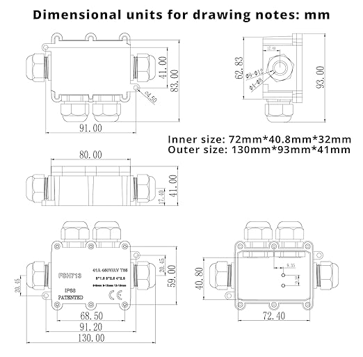 MAKERELE Outdoor Open Splice Boxes IP68 4 Way Underground Waterproof Electrical Splice Box Cable Connector Wire Range 5 to 15mm with Screw Terminal Block External Junction Box