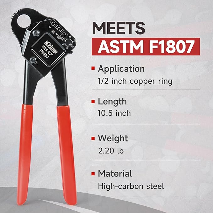 iCrimp Angle Head F1807 PEX Pipe Crimping Tool for Copper Rings - 1/2-inch Angle Single Crimper, Suitable for Tight Spaces