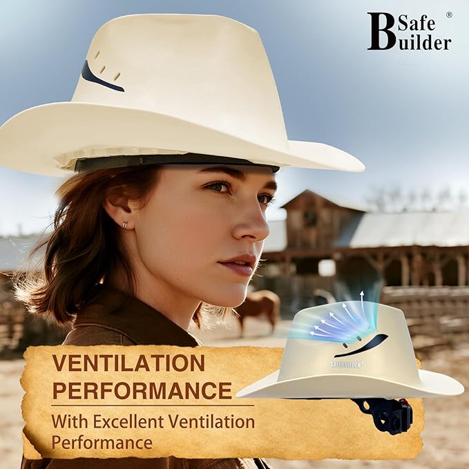 Cowboy Style Hard Hat Class C Safety Helmet Vented Full Brim Hard Hats Work Safety Helmet for Men and Women Outdoor,Industrial,Construction Head Protection- ANSI Approved