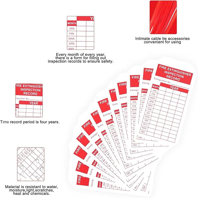 Fire Extinguisher Tags with Adjustable Wire Ties Fire Extinguisher Recharge and Inspection Record for Indoor Outdoor Fire Extinguishers, 4.2 x 2.1 Inch 50sets