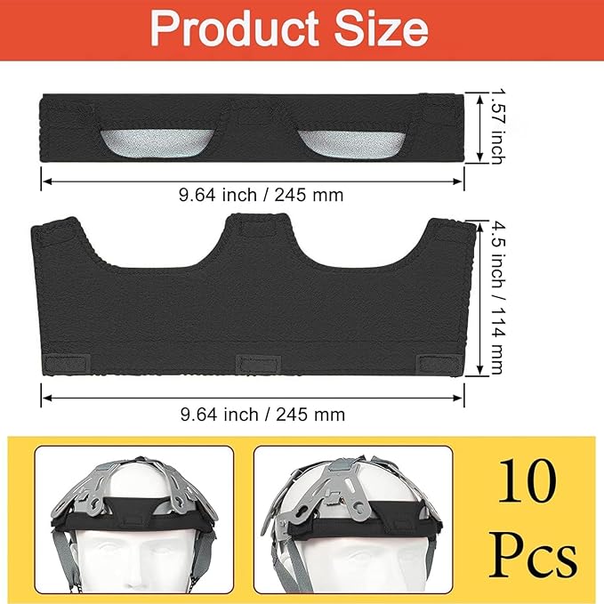 10Pcs Black Hard Hat Sweatband Washable Cotton Hardhat Liner Reusable Hardhat Accessories Air Cushion Sweatband Helmet Comforter Pad