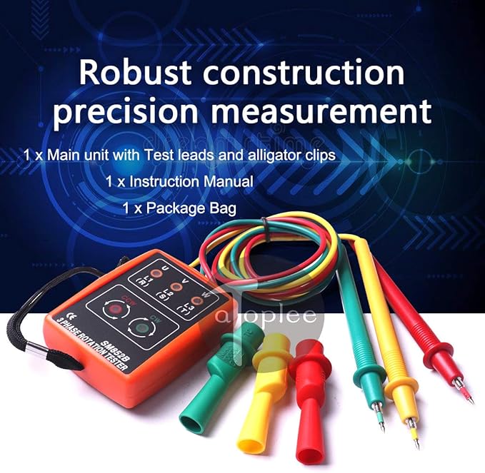 ATOPLEE 3 Phase Sequence Presence Rotation Tester Indicator Detector Meter with LED and Buzzer 60V~600V (3 Phase AC)