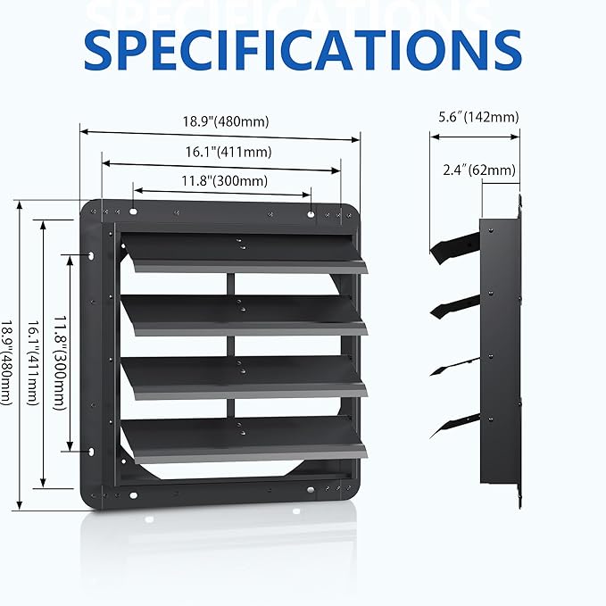 16 Inch Aluminum Automatic Shutter Louver Vent (No Fan Blades and Motor) for Home Attics, Workshops, Barn, Greenhouse