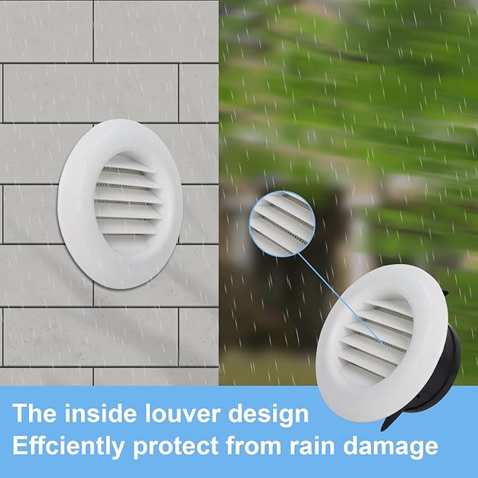 Wadoy 4 Inch Soffit Exhaust Vent Kit for Bathroom Exhaust Fan, Round Vent Cover Air Vents with Built-in a Fly Screen for Bathroom Office Home Eve Dryer Vents