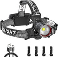 Super Bright LED Headlamp, High Lumen Rechargeable Head Lamp with Motion Sensor, 5 Modes, IPX5 Waterproof, 90° Adjustable, Zoomable Head Lights for Adults, Hard Hat, Outdoor, Camping