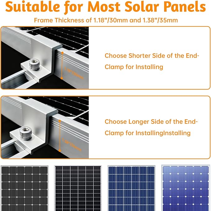 10 Pcs Solar Panel Bracket Kit - Aluminum 4.72'' Solar Panel Mounting Rails with Clamps, Solar Panels Mounting Brackets for Tin Roof, Sheet Roof, Flat Roof, RV, Silver