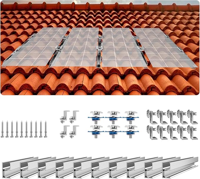 VEVOR Solar Panel Mounting Brackets, Solar Panel Mount Kit with 10 x 4 Mini Rails, 4 End Clamps and 6 Mild Clamps, for Metal Roof, Concrete Roof, Wood Roof, Tile Roof