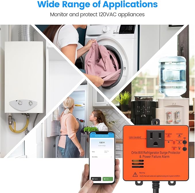 Wi-Fi Smart Power Failure Alarm with Surge Protector, Remotely Monitor and Control Your Refrigerator Via App, Ensuring The Safety of Refrigerator and Food Stored Inside
