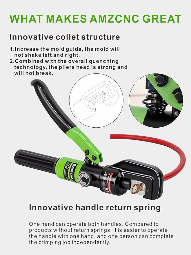 AMZCNC 10 Tons Hydraulic Wire Battery Cable Lug Terminal Crimper Crimping Tool With 9 Pairs of Dies,1/8” Wire Rope Crimping Tool