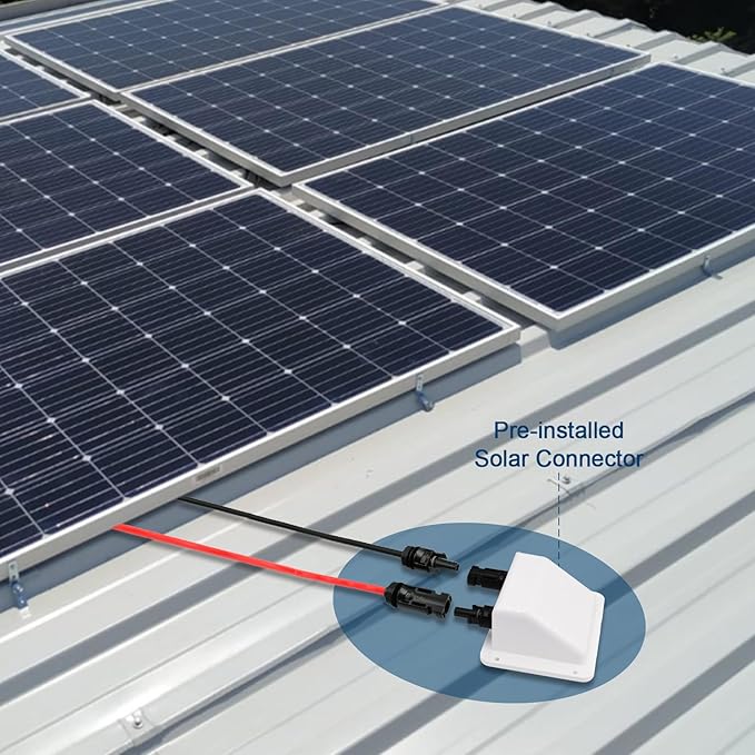 Solar Cable Entry Gland with 0.33Ft 10AWG Solar Extension Cable, UV Resistance, Dual Solar Junction Box with Connectors on RV, Boat, Van, Camper(White)