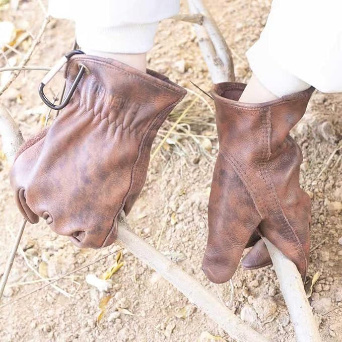 Leather Work Gloves for Men, Genuine Cowhide Men's Leather Gloves, Ideal for Construction, Outdoors work