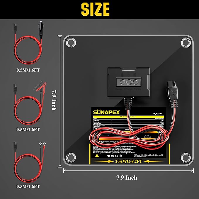 SUNAPEX 12V 5 Watt Solar Trickle Charger Maintainer - Waterproof Solar Powered Battery Charger - Solar Panel Kit Built-in Smart Charge Controller for Car Rv Trailer Truck Boat Automotive Marine