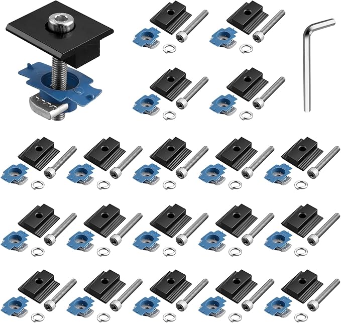 Anbte 20pcs Solar Panels Mid Clamps for Unistrut, Aluminium 30mm/35mm Solar Panel Brackets, Mounting Kit for Metal Roof, Tin Roof, Flat Roof, Sheet Roof, RV, Black