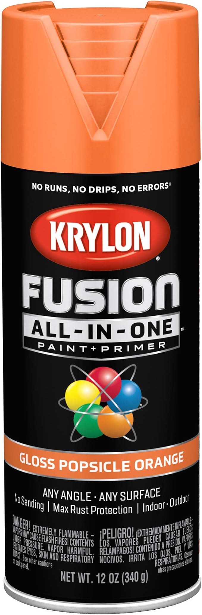 Krylon Fusion All-In-One Adhesive Spray Paint for Indoor/Outdoor Use, 12 oz, Popsicle Orange